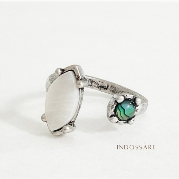 Natural Shell Silver Cuff Ring - Picture 2 of 3